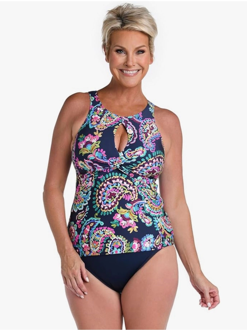 24th & Ocean Navy Paisley Keyhole tankini top